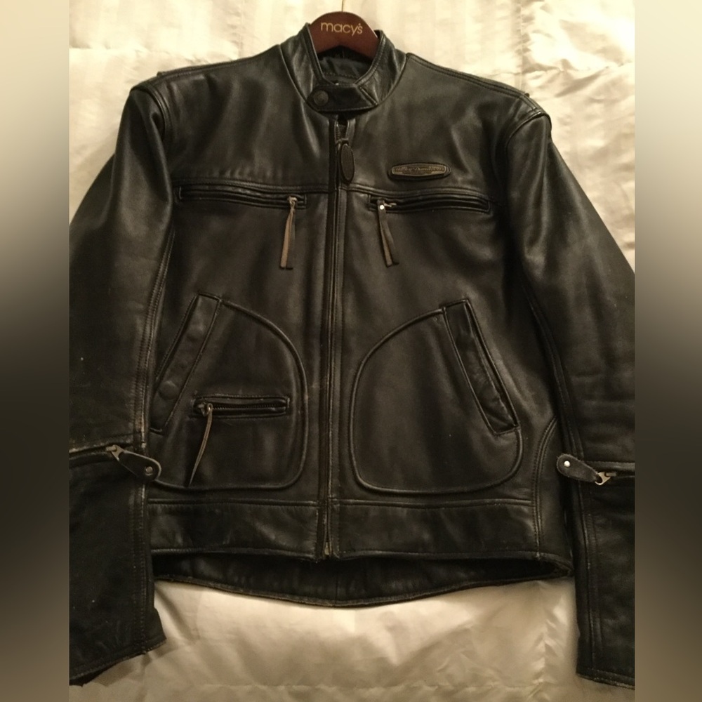 Harley Davidson Men's Perforated Breathable Black Leather Riding Jacket Medium